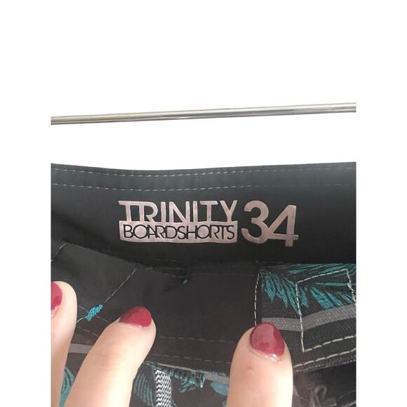 Trinity Boardshorts 34 Gray Floral Tropical Stripe Swim Surf Beach Trunks Pool‎ - Picture 5 of 7